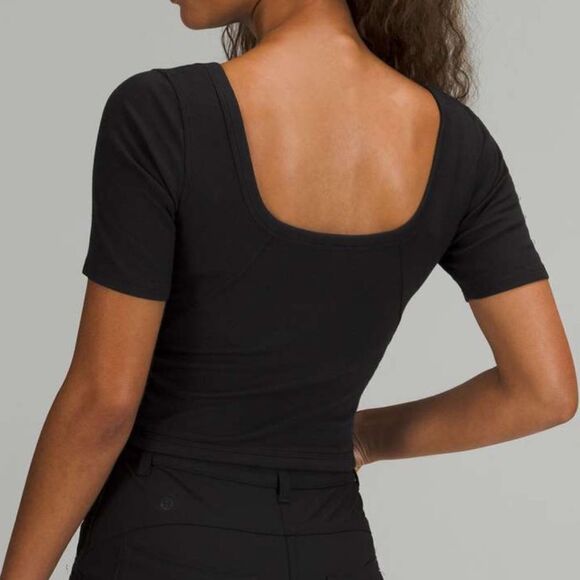 NWT New LULULEMON Ribbed Held Tight Tee Deep Scoop Neck & Back Crop Top Black 10 - Picture 5 of 7
